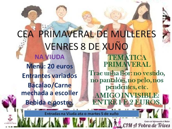 O CIM da Pobra de Trives organiza unha cea primaveral de mulleres para o venres 8 de xuño