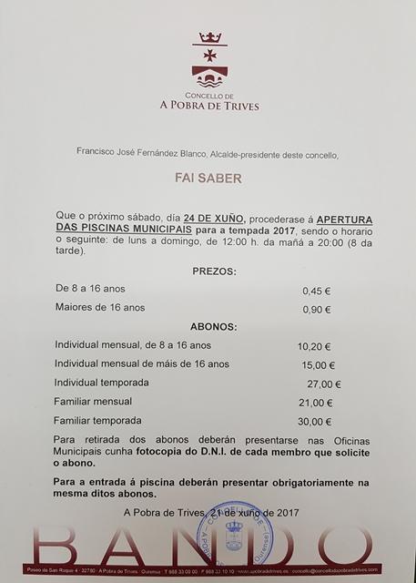 Apertura das Piscinas Municipais - Verán 2017