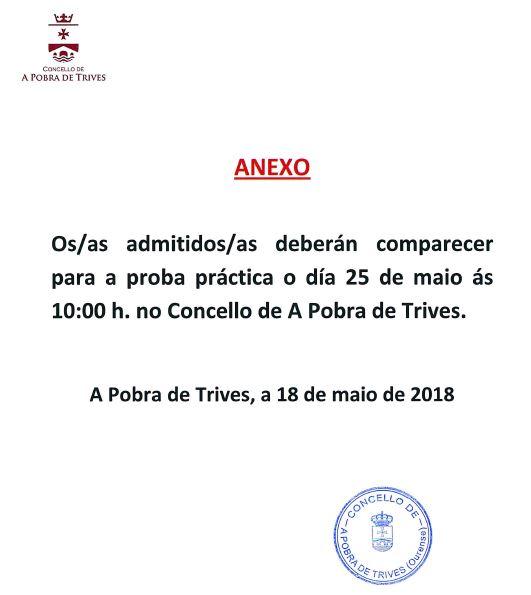 Relación definitiva de admitidos e admitidas para persoal temporal de oficial e peón, e data para a proba práctica
