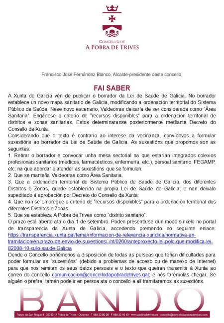 Bando Área Sanitaria Valdeorras