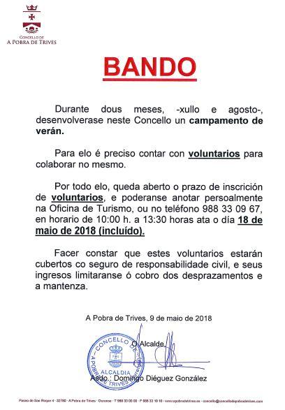 Inscrición de Voluntariado para o Campamento nos meses de Xullo e Agosto