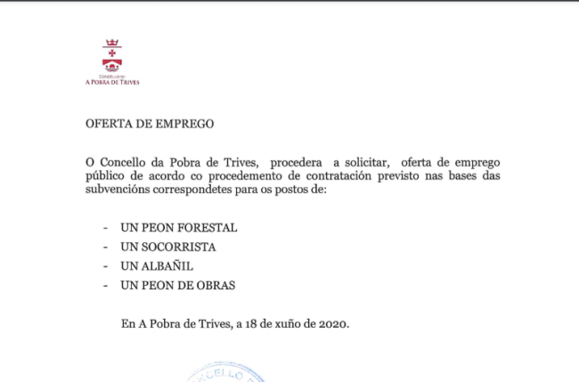 Oferta de emprego 2020