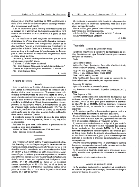 Solicitude de licenza e R, Cable y Telecomunicaciones de Galicia