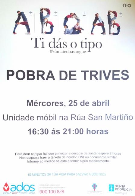 A Unidade Móbil para Doar Sangue estará este mércores en Trives