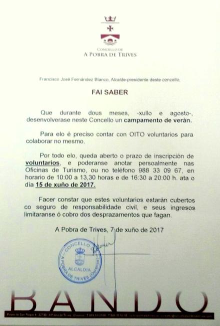 Aberto o prazo de Inscrición de voluntarios para colaborar no Campamento de Verán 2017