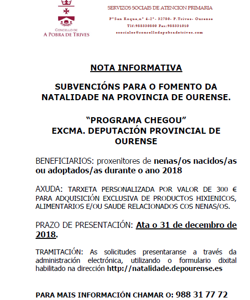 Programa de axudas a natalidade, "chegOU"