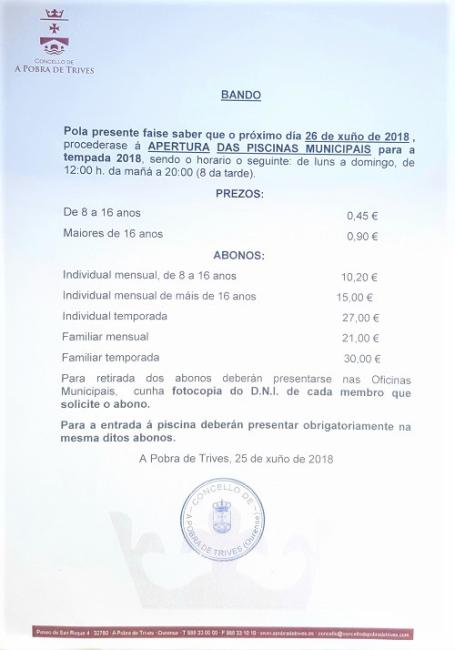 Apertura das Piscinas Municipais - Verán 2018