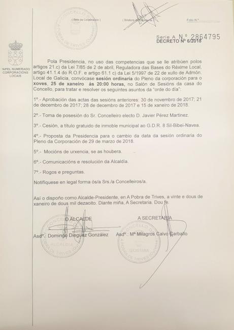 Sesión Ordinaria do Pleno da Corporación, xoves 25 de xaneiro