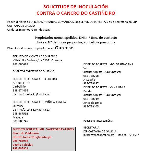 SOLICITUDE DE INOCULACIÓN CONTRA O CANCRO DO CASTIÑEIRO