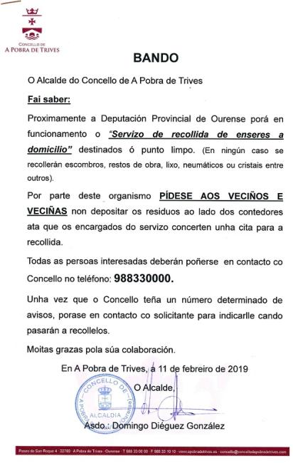 Servizo de recollida de enseres a domicilio