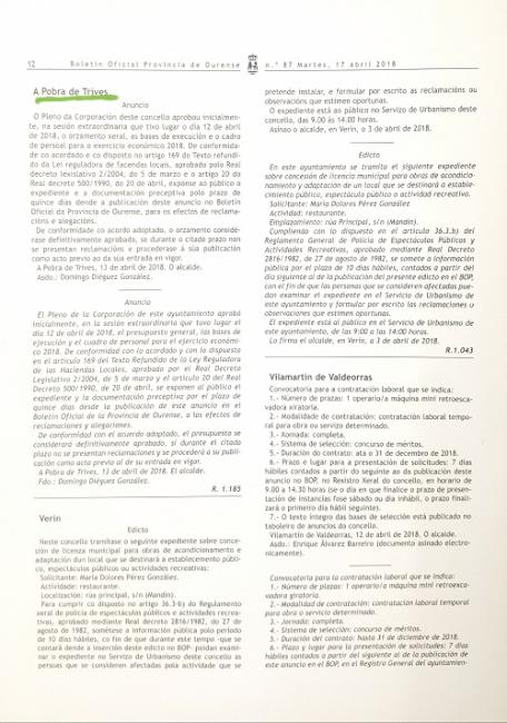 Aprobado o orzamento xeral para o exercicio 2018