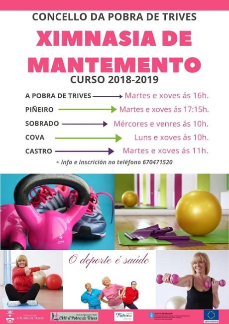 Ximnasia de Mantemento para o curso 2018-2019 no Concello da Pobra de Trives