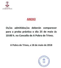 Relación definitiva de admitidos e admitidas para persoal temporal de oficial e peón, e data para a proba práctica